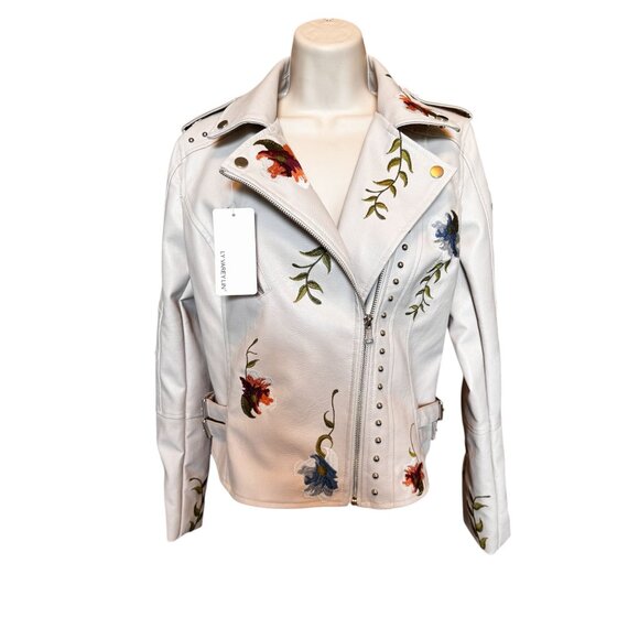 Ly Varley Lin Faux Leather Moto Jacket Size S Floral Embroidery Studded Y2K NWT - Picture 8 of 16